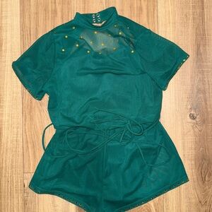 Balera Forest Green Romper with Gold Lix Rhinestones IC (intermediate child)